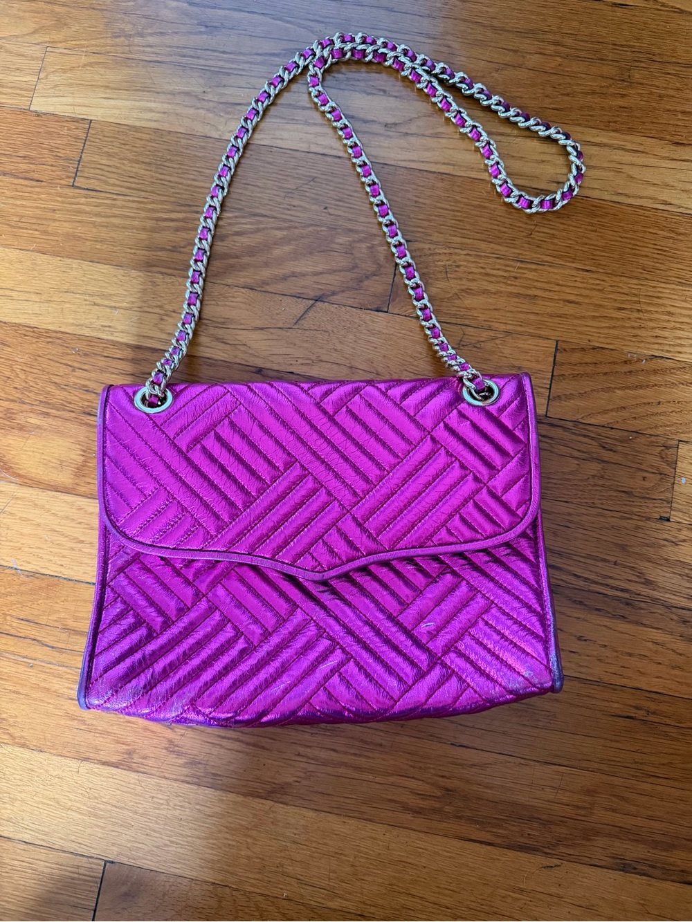 Rebecca Minkoff Quilted Fuchsia Crossbody with Gold Chain